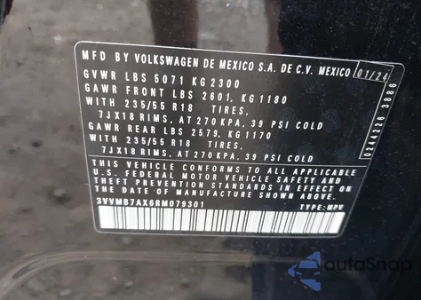 2024 Volkswagen Tiguan 2.0T Se/2.0T Wolfsburg Edition z USA, uszkodzony, nr VIN 3VVMB7AX6RM079301